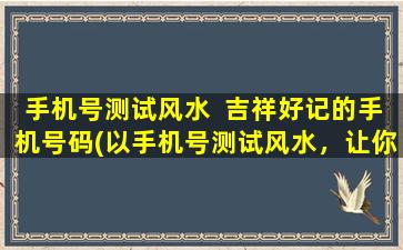 手机号测试风水  吉祥好记的手机号码(以手机号测试风水，让你的号码更吉祥好记，提升生活品质！)